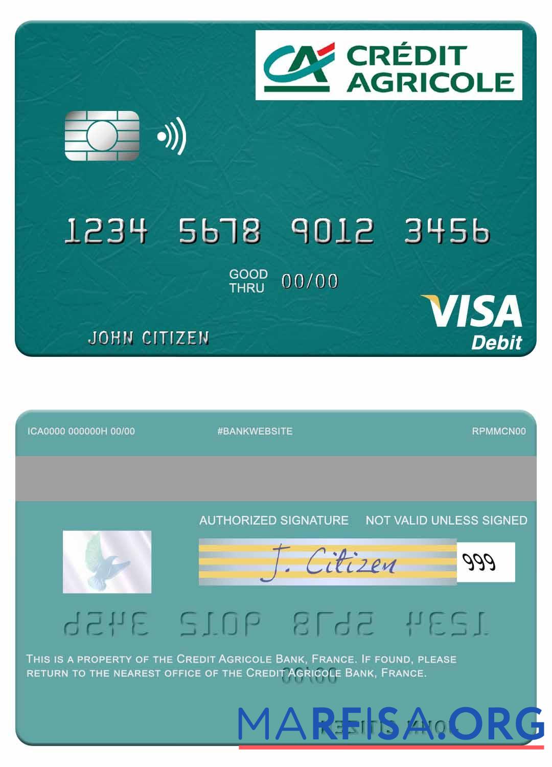 Downloadable France Credit Agricole Bank visa debit card download for verification